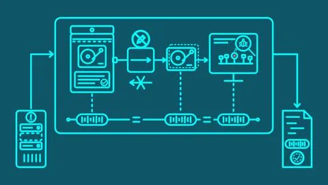 Digital Forensics Icon – Evidence Preservation and Hash-Verified Analysis Stock Illustration