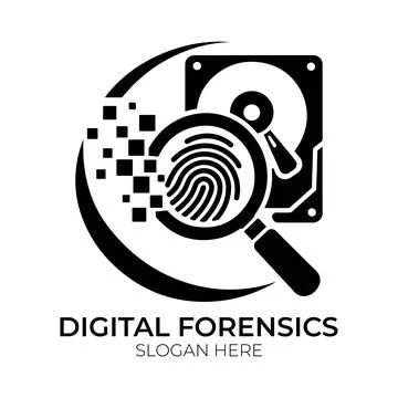 Digital Forensics Logo Design with Hard Drive and Magnifying Glass Stock Illustration