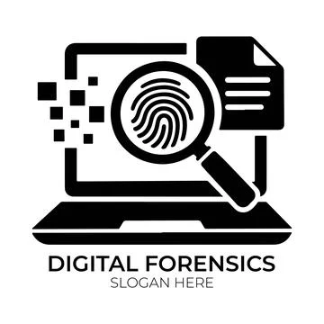 Digital Forensics Logo Design with Laptop and Fingerprint Stock Illustration