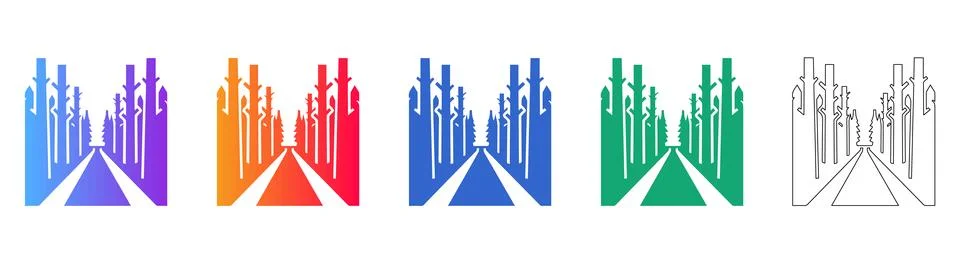 Digital Forest Path Architecture Icons Stock Illustration