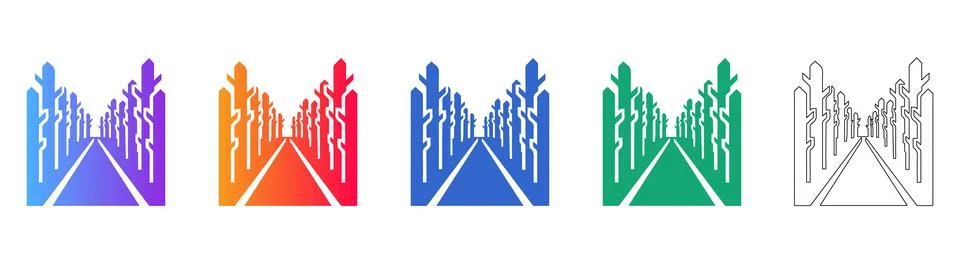 Digital Forest Path Icon Set Stock Illustration