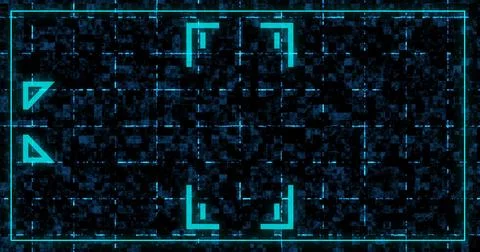 Digital frame border box with decorative geometric signs technology bg. Hud.. イラスト素材