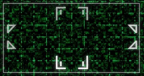 Digital frame border box with decorative geometric signs technology bg. Hud.. Stock Illustration