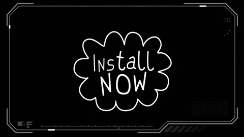Digital frame with Install Now text in white cloud shape on black background Stock Footage 303553955
