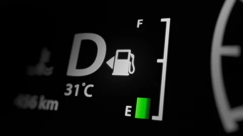 Digital Fuel Meter Empty Animation on Car Dashboard Video stock 124298022
