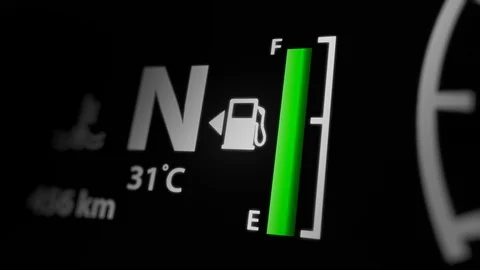 Digital Fuel Meter Full Animation on Car Dashboard, Dark Background Stock Footage 124473565
