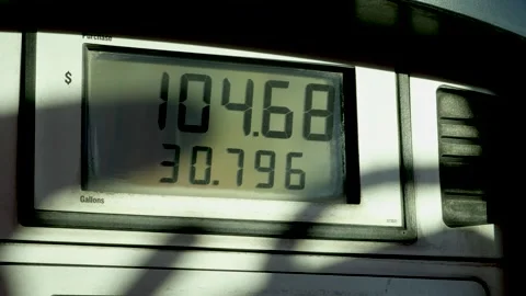 Digital fuel pump meter counting gallons and dollar amount Stock Footage