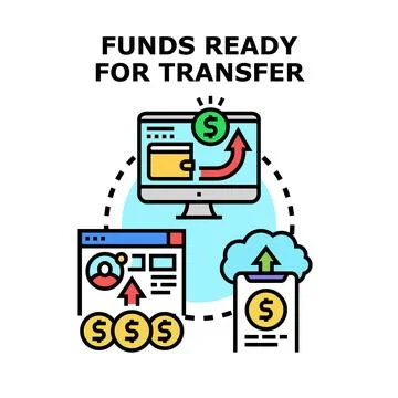 Digital funds transfer concept in multiple devices Stock Illustration