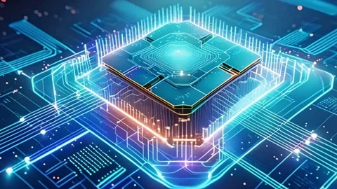 Digital Future Advanced Microchip Technology on Circuit Board Stock Footage 297441284