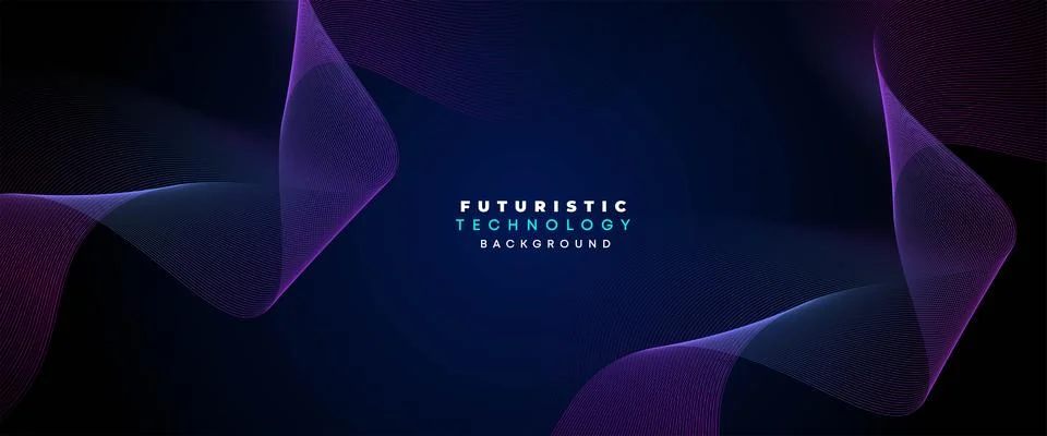 Digital Future Technology Banner Abstract Purple and Blue Waving Line Background Stock Illustration