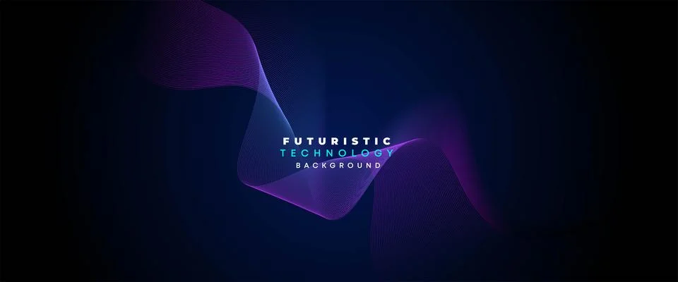 Digital Future Technology Banner Abstract Purple and Blue Waving Line Background Stock Illustration