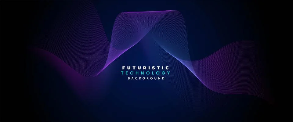 Digital Future Technology Banner Abstract Purple and Blue Waving Line Background Stock Illustration