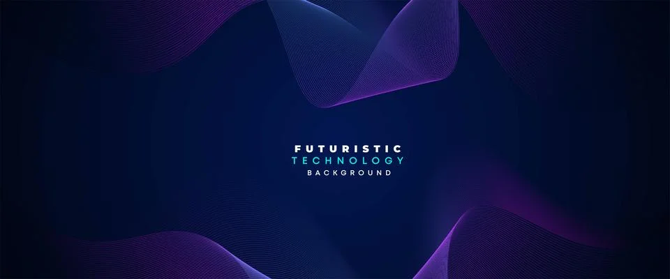 Digital Future Technology Banner Abstract Purple, Blue Waving Lines Background Stock Illustration
