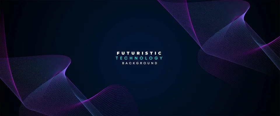 Digital Future Technology Banner Abstract Purple, Blue Waving Lines Background Stock Illustration