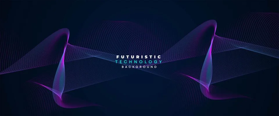 Digital Future Technology Banner Abstract Purple, Blue Waving Lines Background Stock Illustration