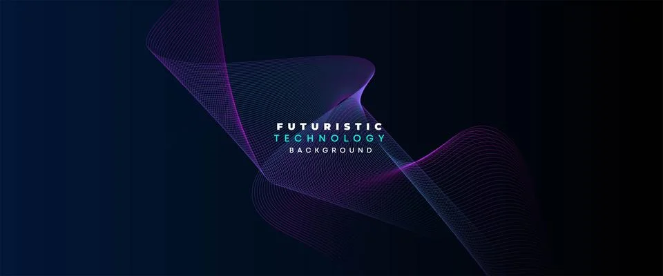 Digital Future Technology Banner Abstract Purple, Blue Waving Lines Background Stock Illustration