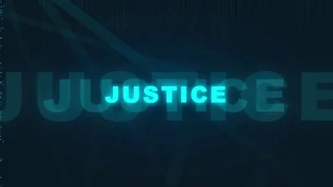 Digital futuristic background with glowing blue justice text and abstract data Stock Footage 336772175
