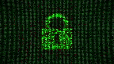 Digital futuristic binary code security lock is hacked in a data breach on green Stock Footage 146751119