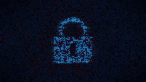 Digital futuristic binary code security lock is hacked changing from blue to red 스톡 동영상 146754163