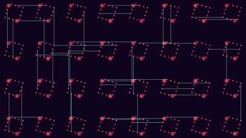 Digital futuristic cubes pattern with rainbow glitters on black gradient Stock Footage 245555331