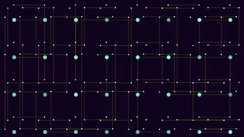 Digital futuristic cubes pattern with rainbow glitters on black gradient Stock Footage 245555434