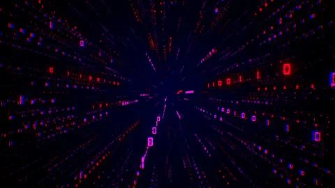 Digital futuristic data tunnel 3D illustration. Binary numbers in cyberspace Stock Illustration