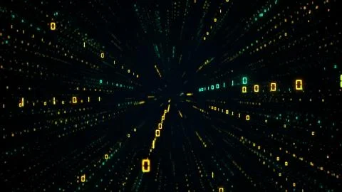 Digital futuristic data tunnel 3D illustration. Binary numbers in cyberspace Stock Illustration