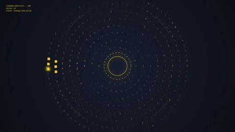 Digital Futuristic HUD Interface with Binary Code and Glowing Circle Animatio Stock Footage 348421262