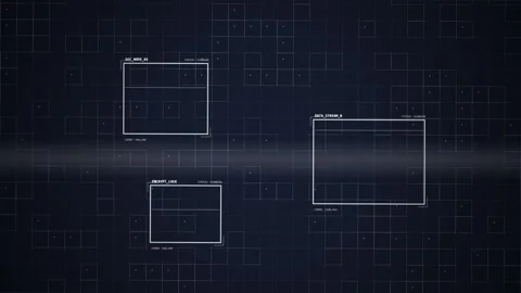 Digital Futuristic HUD Interface with Grid and Data Boxes, Technology Backg.. Stock Footage 348423346
