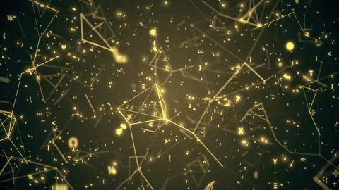 Digital futuristic illustration with math, physics symbols and mesh network grid Stock Illustration