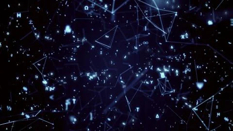 Digital futuristic illustration with math, physics symbols and mesh network grid 스톡 일러스트