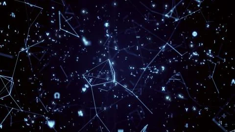 Digital futuristic illustration with math, physics symbols and mesh network grid Stock Illustration