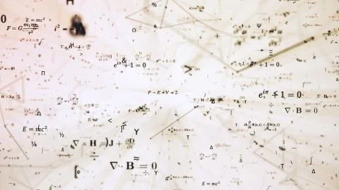 Digital futuristic illustration with math, physics formulas in mesh network grid 스톡 일러스트