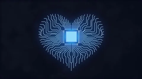 Digital futuristic image of chip transforming into matrix heart form on dark Stock Footage 104560664
