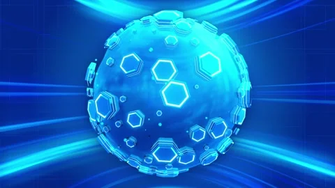 Digital futuristic sci fi glowing abstract loop animation of spinning ball shape Stockbeeldmateriaal 317138311