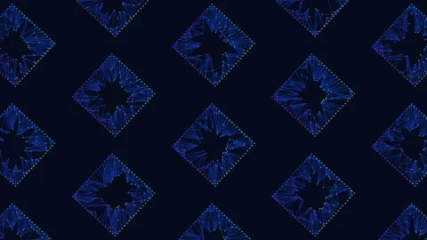 Digital futuristic squares pattern with neon dots and grid on black gradient Video stock 233278826