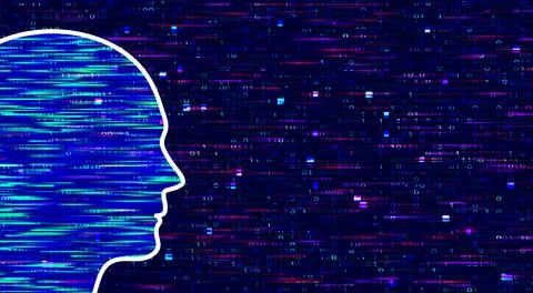 Digital futuristic vector background with human head. Science technology ba.. Stock Illustration