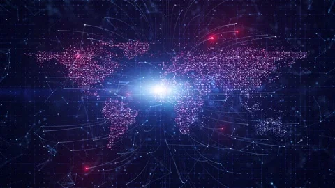 Digital futuristic world map with flickering lights animation Stock Footage 345063172