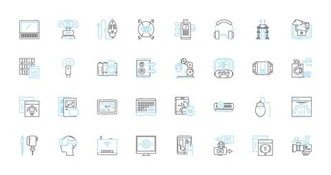 Digital gadgets linear icons set. Smartph, Tablet, Laptop, Computer, Camera Illustrazione stock