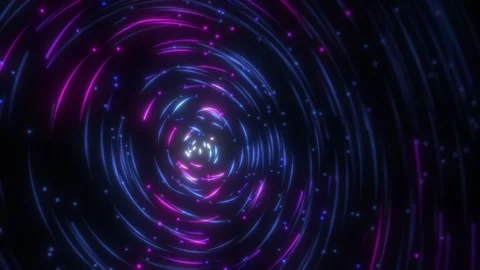Digital galaxy rotating of neon lines transfers into purple and dark Stock Footage 243006117
