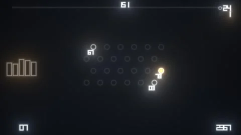 Digital game interface with glowing shapes and numbers in Stock Footage 338357060