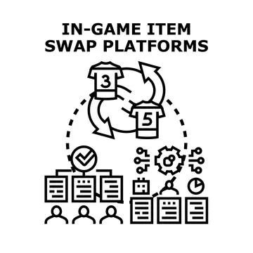 Digital in game item swapping platform exchange Ilustración de archivo