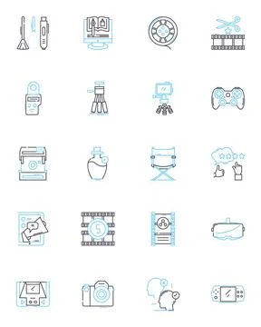 Digital games linear icons set. Consoles, Adventure, Multiplayer, Graphics Stock Illustration