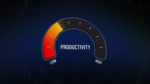 Digital gauge measuring efficiency, dark blue tech interface, indicator needl 動画素材 321007747