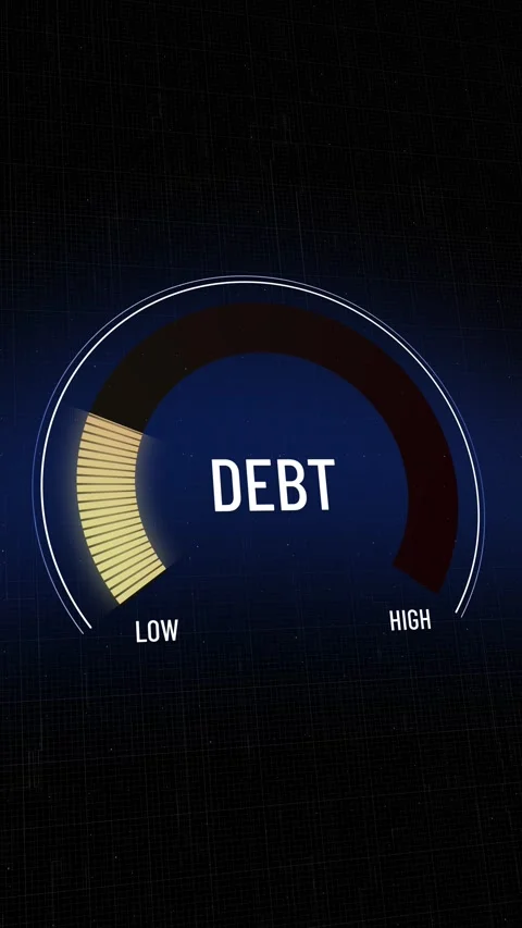 Digital gauge reducing debt liability, indicator moving dramatically from hig Видео 320503320
