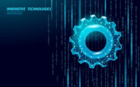 Digital gear binary code concept. Futuristic mechanism engineering technology Stockillustratie