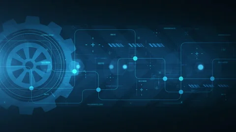Digital gear connecting network data processing technologies Stock Footage 335259114