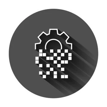 Digital gear icon in flat style. Cog vector illustration on black round backg Illustrazione stock