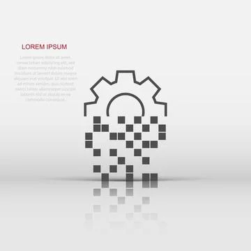 Digital gear icon in flat style. Cog vector illustration on white isolated .. Stock Illustration