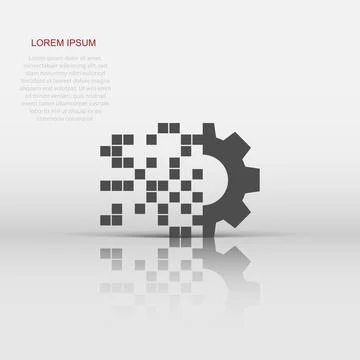 Digital gear icon in flat style. Cog vector illustration on white isolated .. Ilustración de archivo